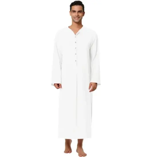 Lars Amadeus Men's Night Sleep Cotton Side Split Long Gown with Pockets image {7}