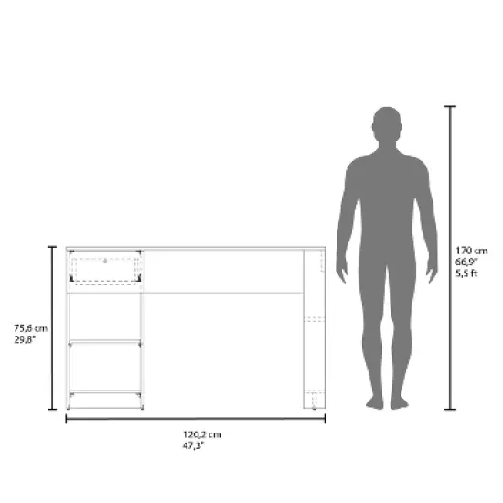 PAGED Computer Desk with a Drawer and Open Storage, Particle Board and Melamine, White image {3}