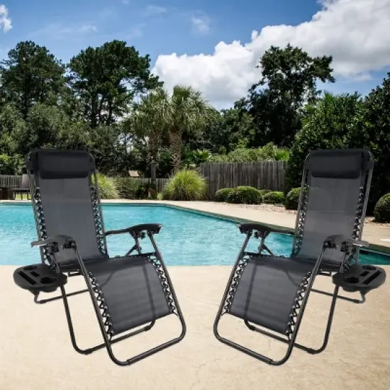 Hastings Home Anti-Gravity Lounge Chairs, Black, Set of 2 image {3}