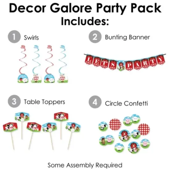Big Dot of Happiness Farm Animals - Barnyard Baby Shower or Birthday Party Supplies Decoration Kit - Decor Galore Party Pack - 51 Pieces image {1}