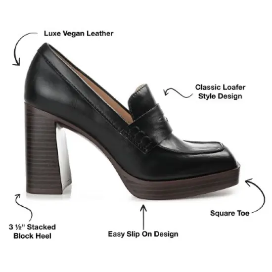 Journee Collection Womens Ezzey Loafer Mid Stacked Heel Square Toe Pumps image {7}