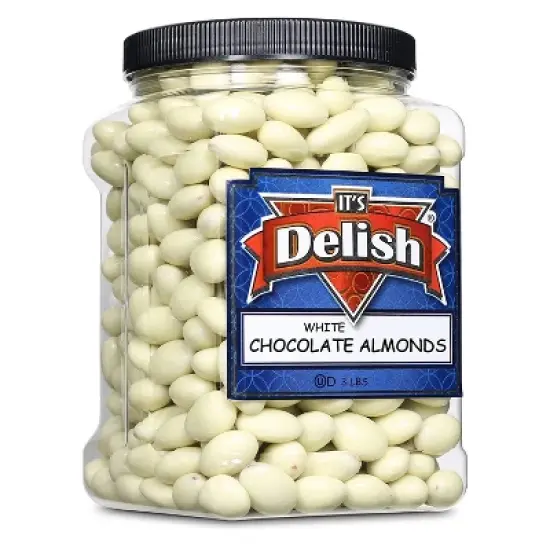 White Chocolate Covered Almonds by It's Delish, 3 LBS Jumbo Container Jar image {6}