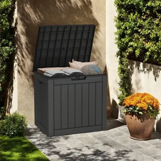DSVIMOY Deck Boxes, 4-Piece 30 Gal Outdoor Storage Deck Box, Small Patio Storage Bin for Garden Tools, Black, 22.09"*17.09"*20.87" image {3}