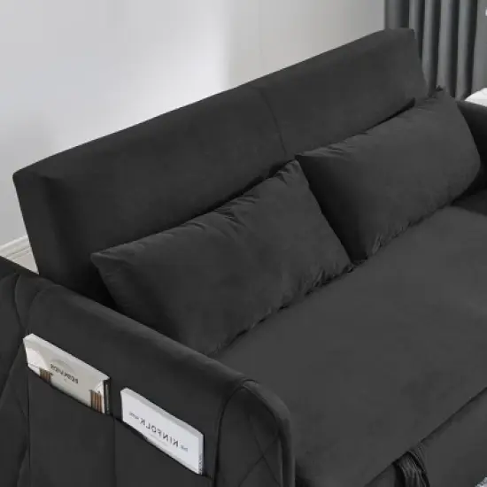 55" Pull Out Sleeper Sofa Bed, Velvet Upholstered Loveseat Sofa with Adjustable Backrest and Pillows-ModernLuxe image {9}