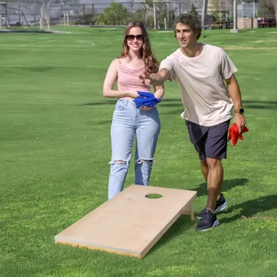 VEVOR Cornhole Set, 4x2 ft Corn Hole Game Boards, Solid Wood Portable Toss Board, Indoor and Outdoor Cornhole Play for Adults, Beige image {1}