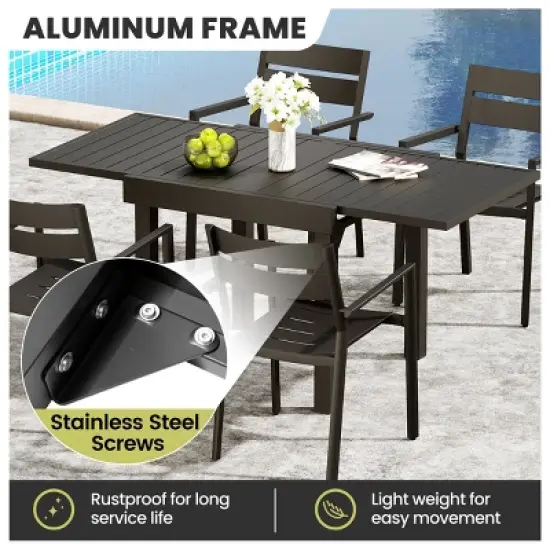 Crestlive Products Modern Aluminum Outdoor Dining sets Expandable Patio Dining Table with arm chairs for 4-6 People Outside image {6}