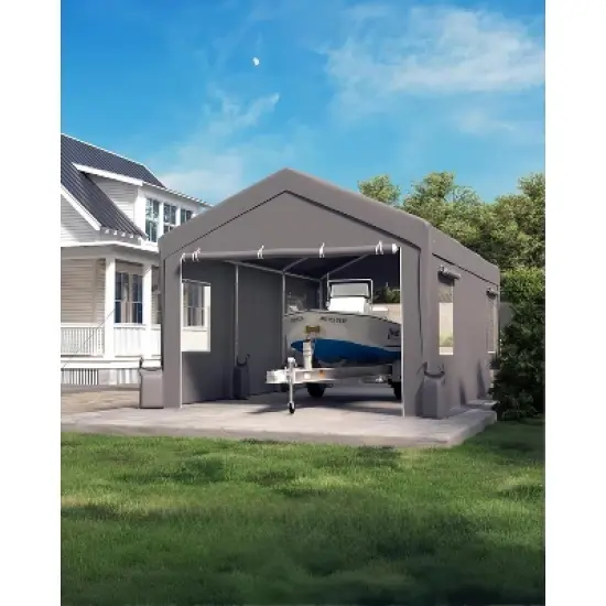 Acekool 20x10x11 Ft Heavy-Duty Portable Garage with Canopy Top, Front & Back Doors, Roll-Up Windows, Reinforced Frame for Cars & Boats image {7}