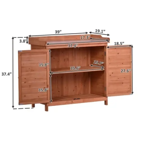 Cesicia Outdoor 39 x 19.1 x 37.4 inch Potting Bench Table,Storage Cabinet with 2-Tier Shelves and Side Hook, Orange image {8}