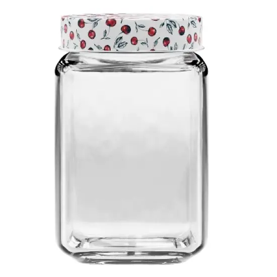 American Atelier Square Clear Glass Jars, Set of 3, Cherry Design on Airtight Lid, For Coffee, Beans, and Dry Goods, 45, 63, and 74-Ounce Capacity image {3}