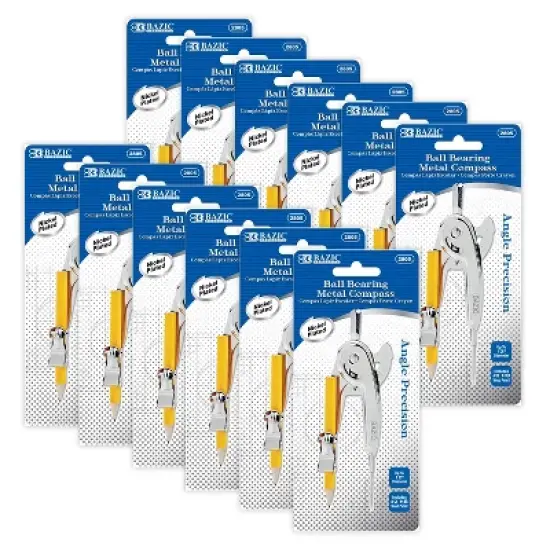 BAZIC Products&reg; Metal Ball Bearing Compass with #2 Wood Pencil, Pack of 12 image {6}