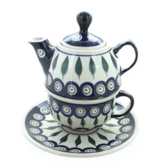 Blue Rose Polish Pottery 1148-775 Zaklady Individual Teapot & Cup image {7}