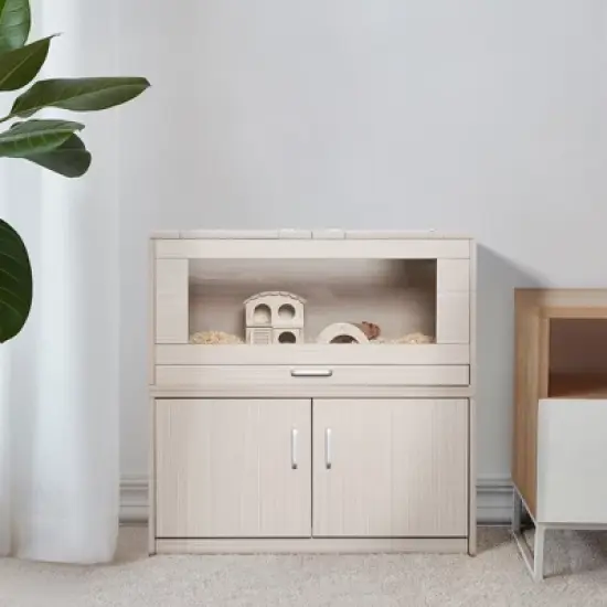 Hamster Habitat Cage, Wooden Hamster Cage With Storage Cabinet & Drawer, Guinea Pig Cage With Openable Top For Small Animal Gerbil Hedgehog Rat image {5}