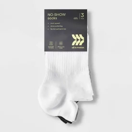 Women's 3pk Mesh Striped No Show Tab Socks - All In Motion&trade; White/Light Gray/Dark Gray 4-10: Arch Support, Cushioned image {1}