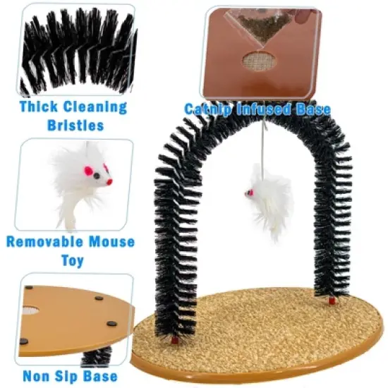 5 Star Super Deals Perfect Cat Self Grooming Arch Post with Mouse Toy, Bristles, Scratch Pad and Catnip - For Brushing, and Massage & Stress Relief. image {1}