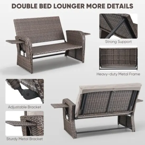 Outdoor Patio Double Lounge Chair with Ottoman image {7}