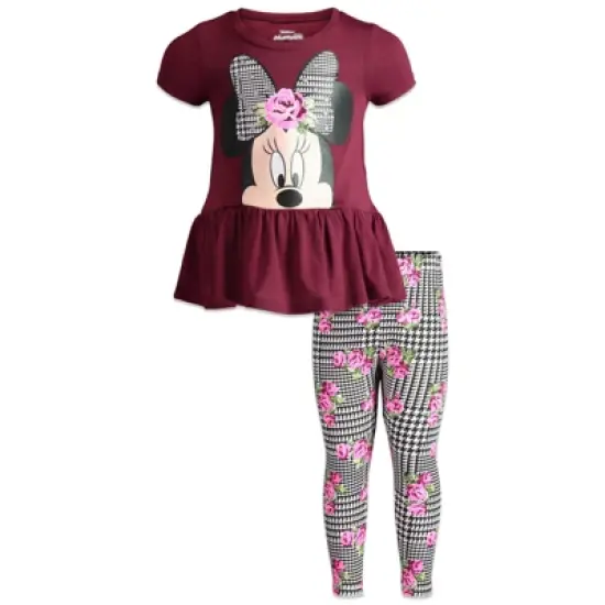 Disney Minnie Mouse Girls Peplum T-Shirt and Leggings Outfit Set Toddler to Little Kid image {8}