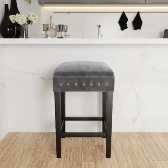 Cassidy Wood Upholstered Backless Counter Height Stool Black/Charcoal Velvet - Hillsdale Furniture image {1}
