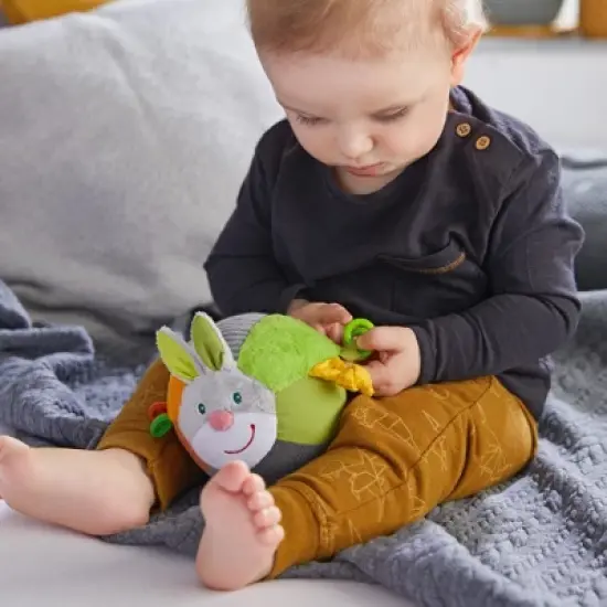 HABA Bunny Baby Ball Toy with Crinkle Ears and Rattle Rings - Tummy Time Toy for Fine Motor Skills and Sensory Development for 6 months + image {4}
