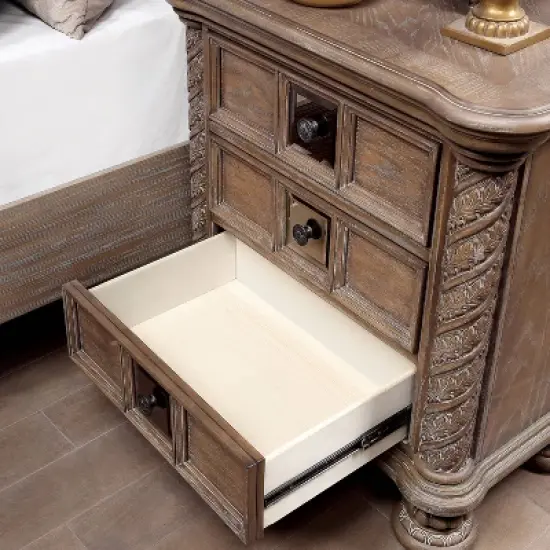 3pc Lellen Bedroom Set with 2 Nightstands Beige/Rustic Natural Tone - HOMES: Inside + Out image {4}