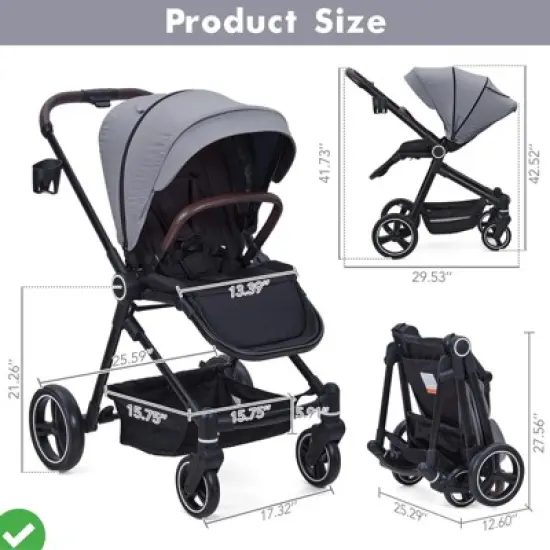 Baby Stroller Lightweight Infant Stroller w/ Storage Basket Convenient One-Hand Fold Travel Stroller w/Adjustable Footrest image {6}