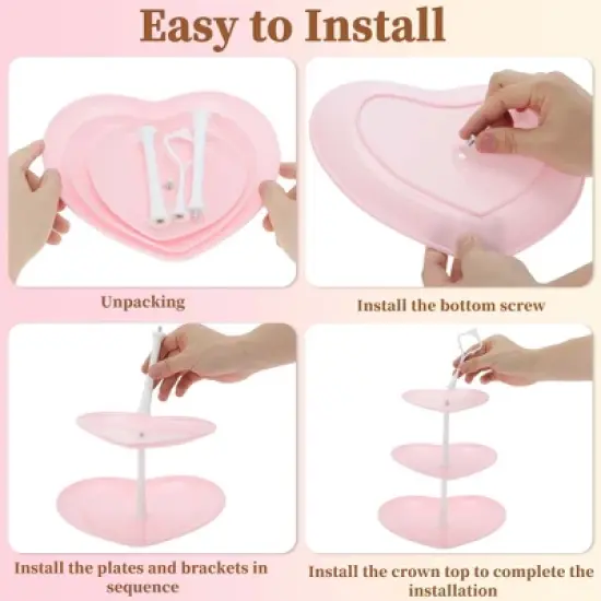 Unique Bargains 3-Layer Heart-shaped Dessert Cupcake Stand with Layered Serving Tray for Pastries Donuts and Fruits image {3}