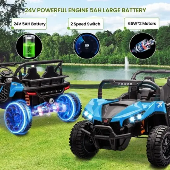 Garvee 24V Ride On UTV for Big Kids, 2 Seater Electric Car with Remote Control, LED Lights, Shock Absorbers, Storage, Ride On Toy for Kids image {6}