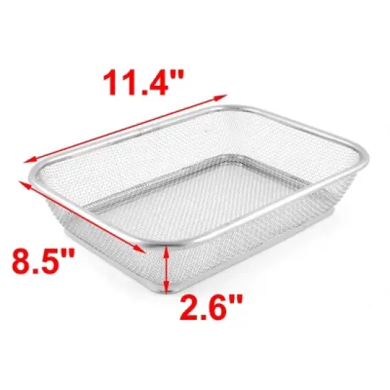 Unique Bargains Stainless Steel Hollow Out Rectangular Fruit Colanders Silver Tone 11.4 x 8.5 x 2.6 Inch 1 Pc image {1}
