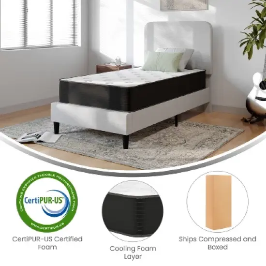 Emma and Oliver 10 Inch Hybrid Mattress, High Density Cooling Foam and Pocket Spring Mattress in a Box, CertiPur-US Certified Foam, White/Black image {6}