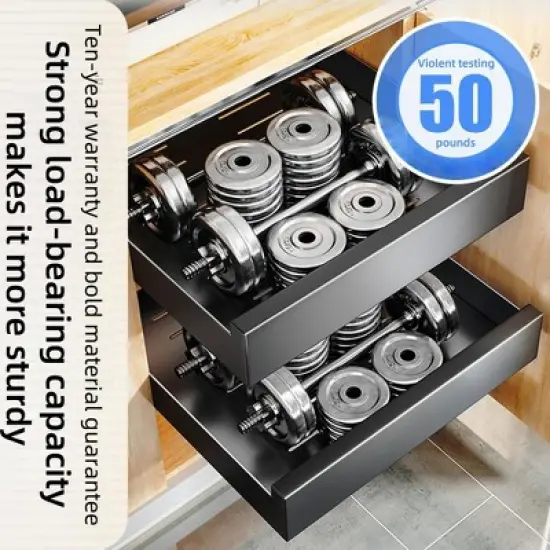 Expandable Carbon Steel Pull Out Cabinet Organizer, Slide Out Drawer with Adhesive for Kitchen, Pantry, Bathroom Vanity image {4}