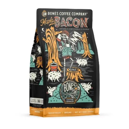 Bones Coffee Company Maple Bacon Ground Coffee Beans 12 oz Medium Roast (Ground) image {4}