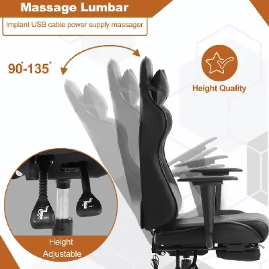 BestMassage Racing Gaming Chair Office Massage Chair with Massage Function Lumbar Support PU Leather for Adult image {5}