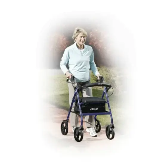 Drive Medical Rollator with 6&Prime; Wheels - Padded Seat, Fold-Up Removable Backrest, Loop Locks - Blue image {9}