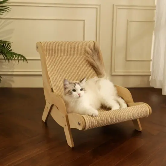 Fairyland&trade; - Woven Sisal Cat Lounger &ndash; Scratch-Resistant Wooden Pet Sofa Bed with Neutral Design for Indoor Cats and Small Dogs image {8}