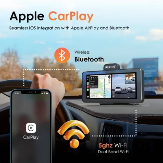 Rexing Wireless Apple CarPlay & Android Auto Display with 4K Dash Cam: Vehicle Electronics Accessory image {3}