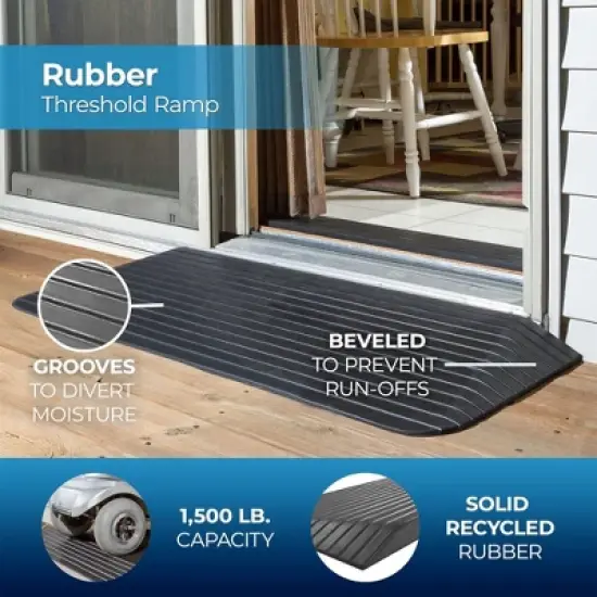 Silver Spring Solid Rubber Threshold Ramp for Wheelchairs, Scooters & More, 2.5" Rise, Black - Heavy-Duty and Portable Doorway Ramps for Mobility Aid image {3}