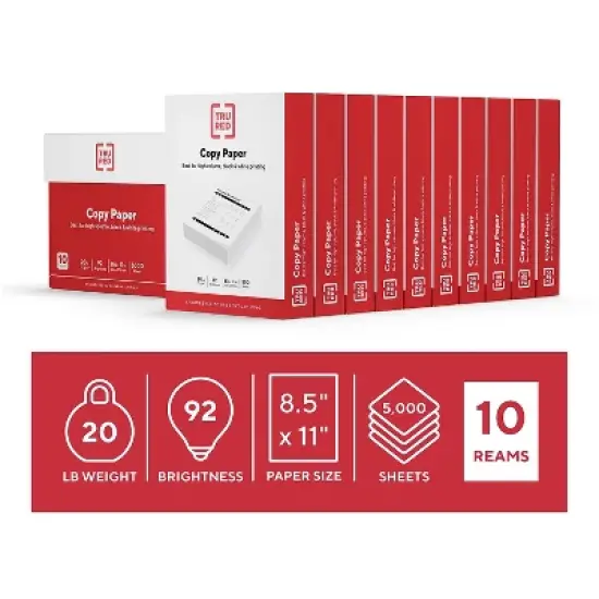 TRU RED 8.5" x 11" Copy Paper 20 lbs. 92 Brightness 500 Sheets/Ream 10 Reams/Carton (TR56958) image {1}