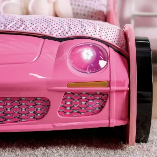 Twin Naglin Racing Car Bed with Led Headlight Pink - HOMES: Inside + Out image {6}