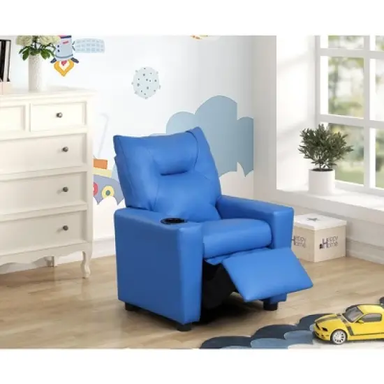 Yinvani Blue PVC Child Recliner Chair with Cup Holder image {3}