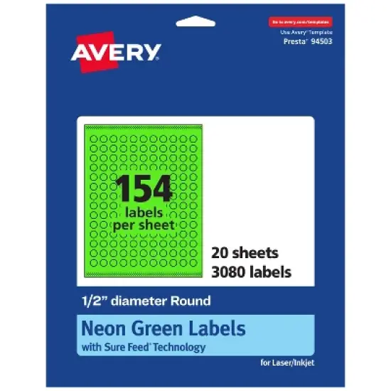 Avery Neon Green Paper Labels, 0.5" Diameter Round image {8}