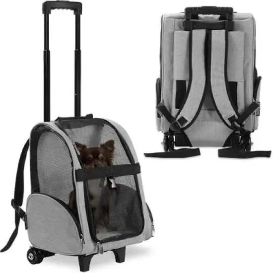 KOPEKS Pet Carrier Backpack with Wheels &ndash; Grey, Medium, Travel-Friendly, Comfortable, Durable for Dogs & Cats image {2}