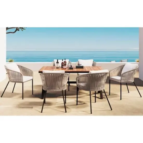7 Pieces Patio Dining Set, All-Weather Outdoor Furniture Set with Dining Table and Chairs, Metal Frame, for for Garden, Backyard, Beige image {9}