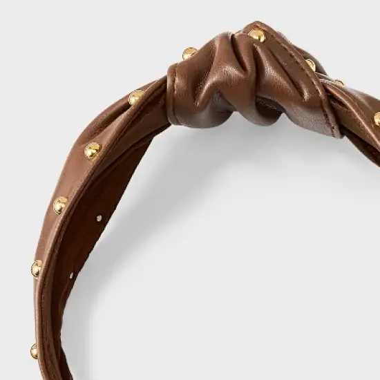 Faux Leather Top Knot with Studded Edge Headband - Universal Thread&trade; Brown image {2}