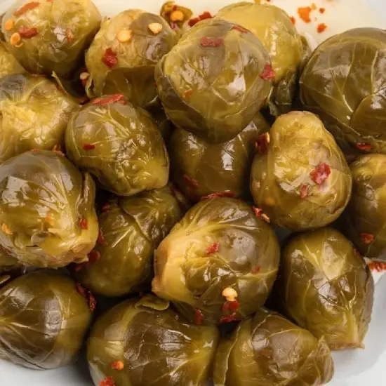 Amish Wedding Hot Pickled Brussel Sprouts, Two 16 oz Glass Jars image {2}