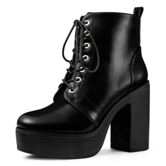 Allegra K Women's Platform Chunky High Heel Lace Up Combat Boots image {10}
