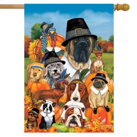 Give Thanks Dogs Thanksgiving House Flag Holiday Humor 28" x 40" Briarwood Lane image {1}