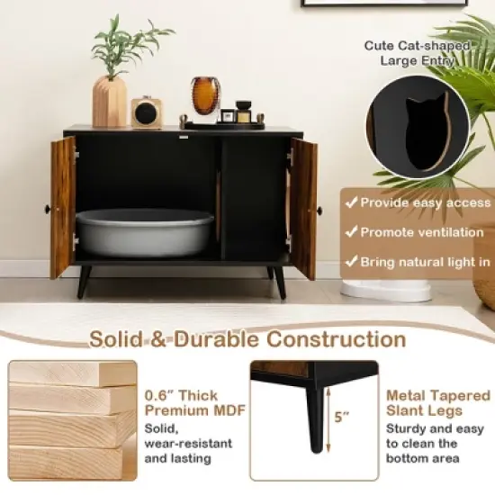 Tangkula Industrial Cat Litter Box Enclosure Hidden Washroom Cat House End Table Cabinet image {7}
