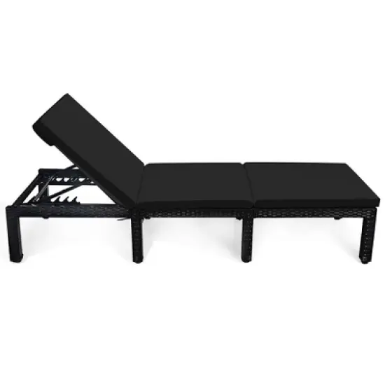 Tangkula Adjustable Rattan Patio Chaise Lounge Chair Couch w/ Black & Turquoise Cushion image {4}