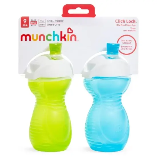 Munchkin Click Lock 9oz Bite Proof Sippy Cup - 2pk - Blue/Green image {5}