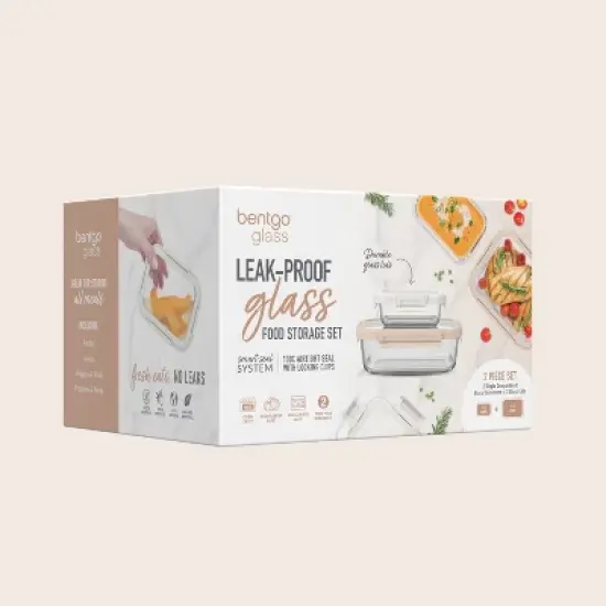 Bentgo 2pc Glass Meal Prep Container Set White Stone: Leakproof, Tempered Glass Lids, Dishwasher-Safe image {7}