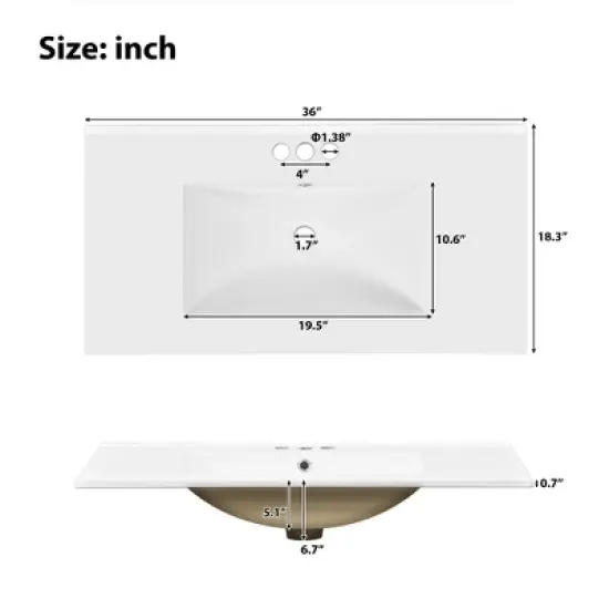 TiramisuBest 36" Bathroom Vanity with Ceramic Sink, Standard and Double-Layer Drawers, Soft Close Doors, Adjustable Shelves, Modern Storage Cabinet image {9}